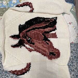 Pilcro Women's Cream Sweater with Horse Design